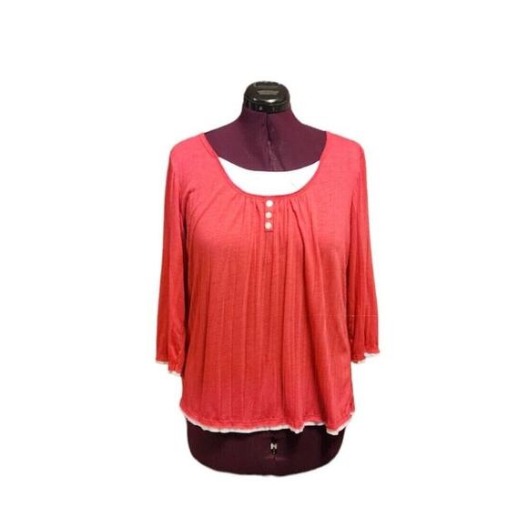 Chico's Women's Red White 3/4 Sleeve Layered Look Soft Knit Blouse Size 2 US L - Picture 1 of 9